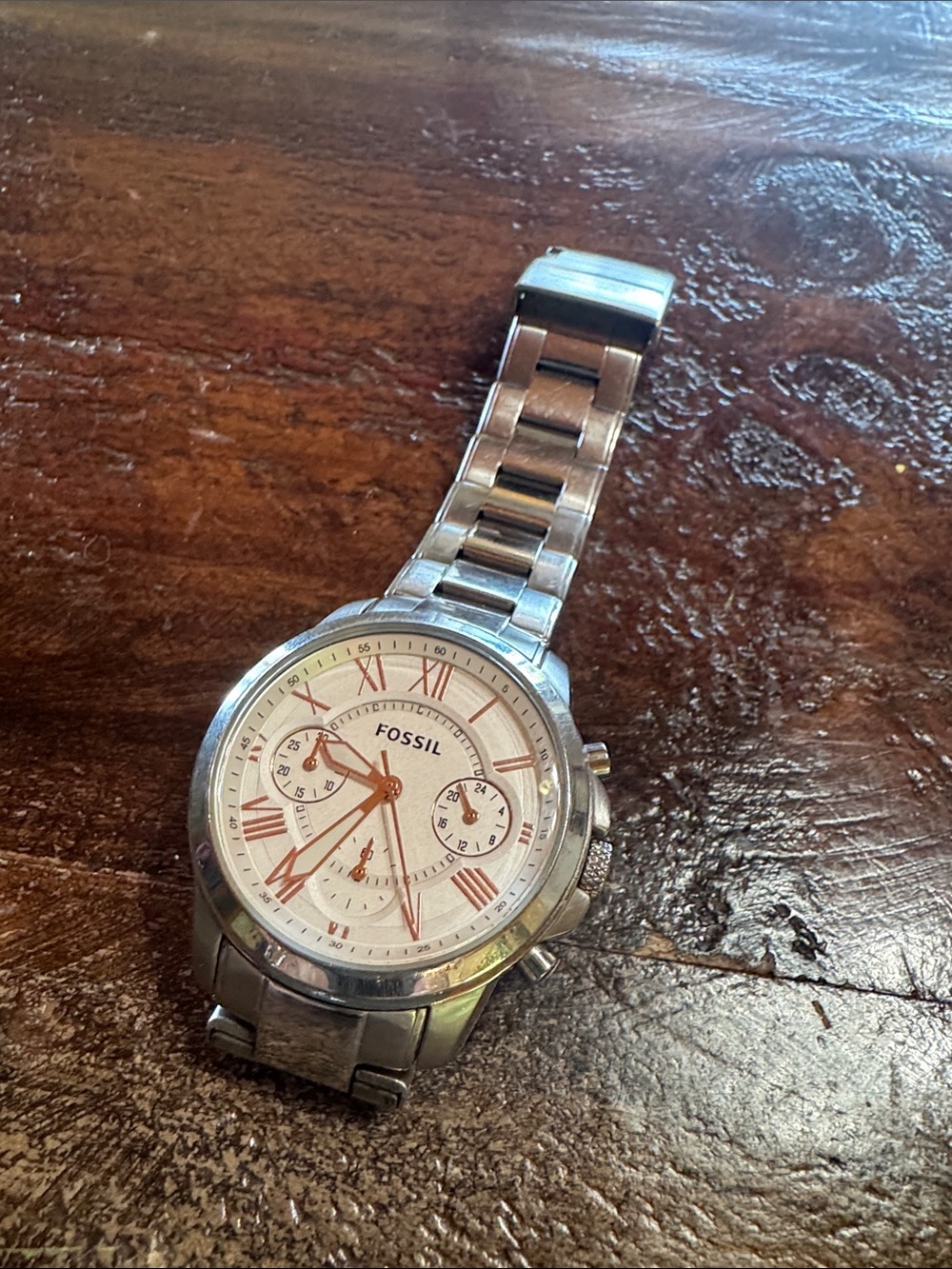 Fossil Silver Bracelet Watch with White Dial and Rose Gold Accents - Picture 9 of 9